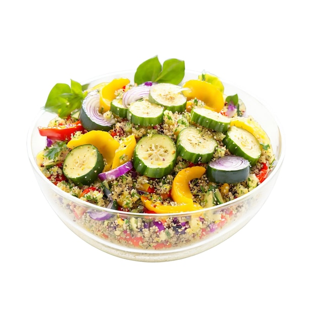 Colorful salad bowl with greens and grains